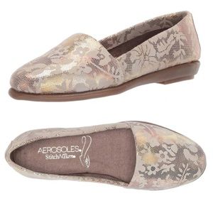 AEROSOLES Floral Patterned Moccasins - Gold and Brown